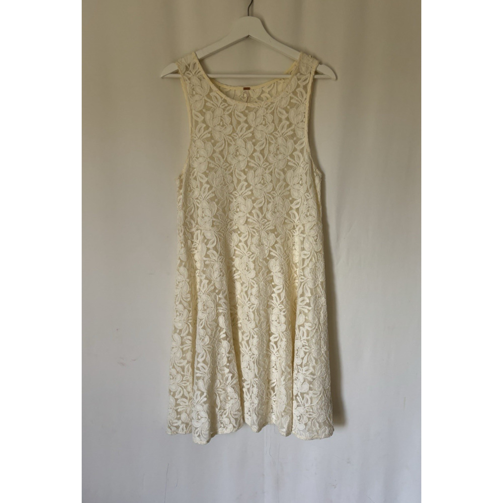Free People Dress Small Lace Cream Knee Length Sleeveless Floral Stretch